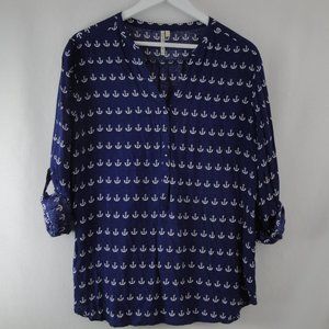 Grand & Greene Anchor Shirt Navy White Roll Tab